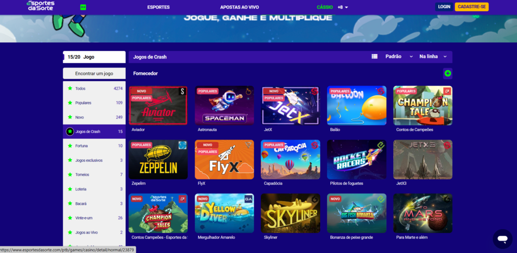 Seção de Jogos Crash - Esportes da Sorte Casino 