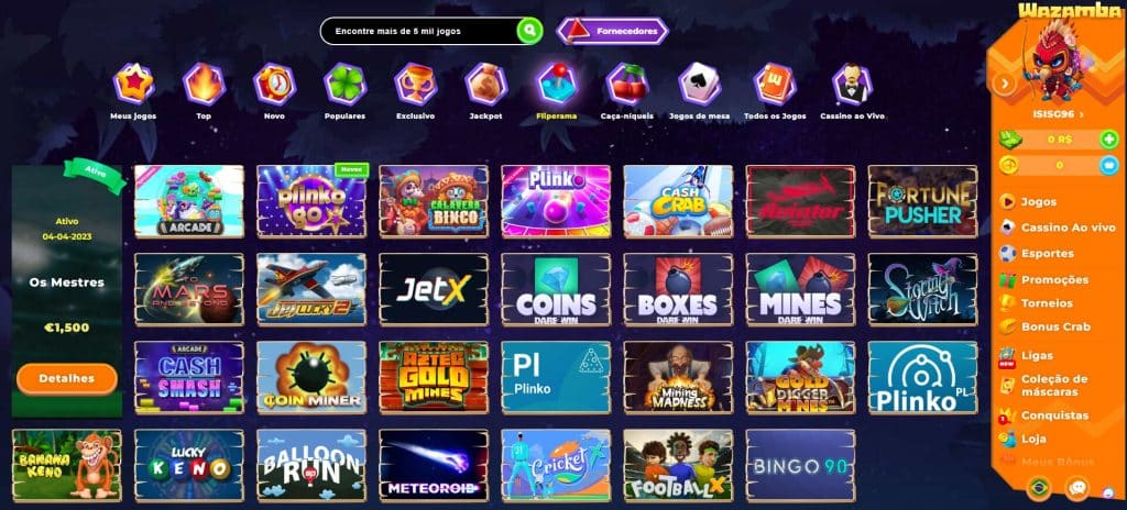 Seção de jogos Crash do Wazamba Casino
