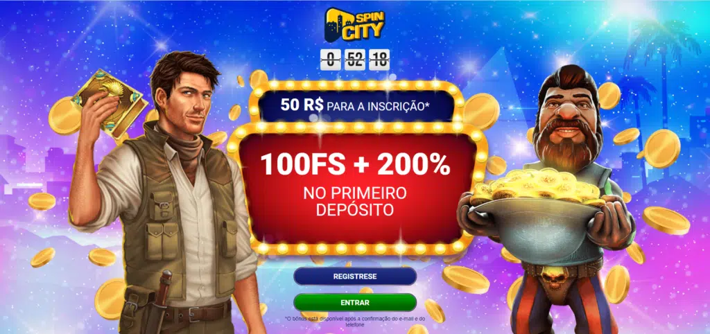 Spin City CAsino - Bônus Sem Deposito + Bônus de Primeiro Depósito