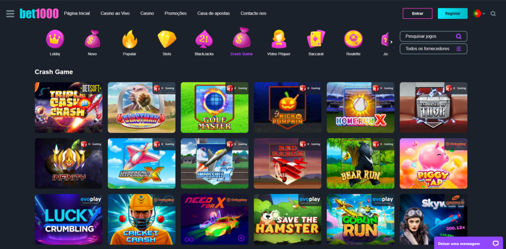 Seção de Jogos Crash - Bet1000 Casino 