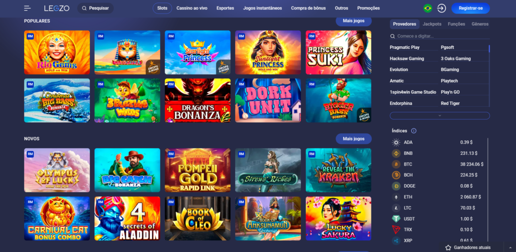 Seção de Jogos de Caça-Níqueis - Legzo Casino 