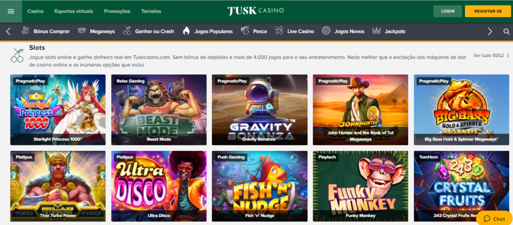 Seção de jogos de caça-níqueis - Tusk Casino