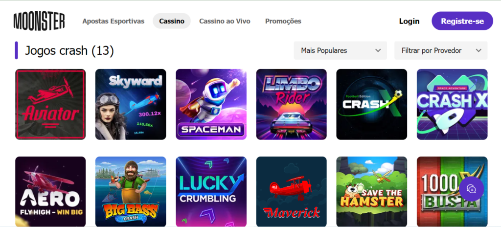 Seção de jogos crash - Moonster Casino