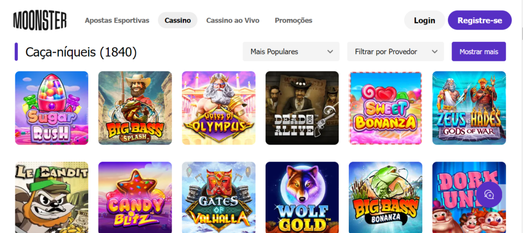 Seção de jogos de caça-níqueis - Moonster Casino