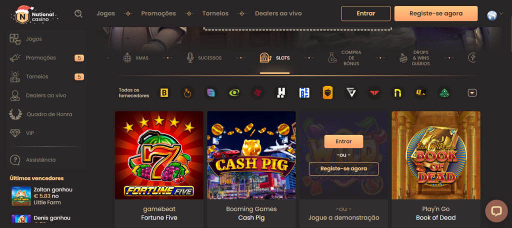 Seção de jogos de caça-níqueis - National Casino