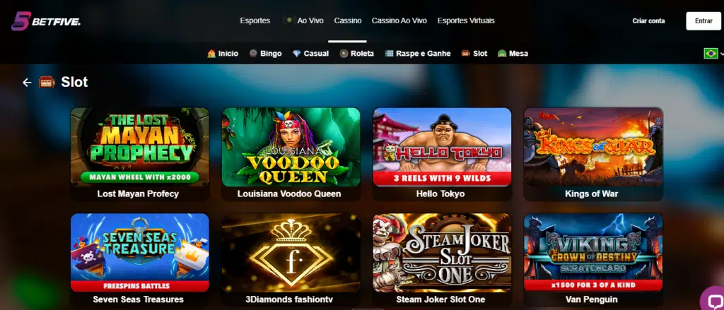 Seção de jogos de caça-níqueis - Betfive Casino