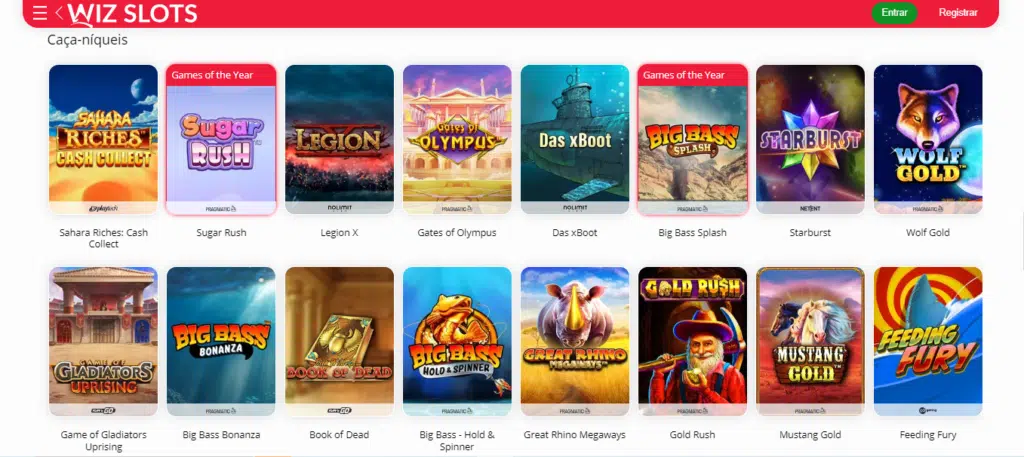 Seção de jogos de caça-níqueis - Wiz Slots