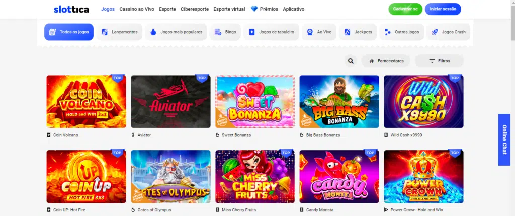 Seção de jogos de caça-níqueis - Slottica Casino