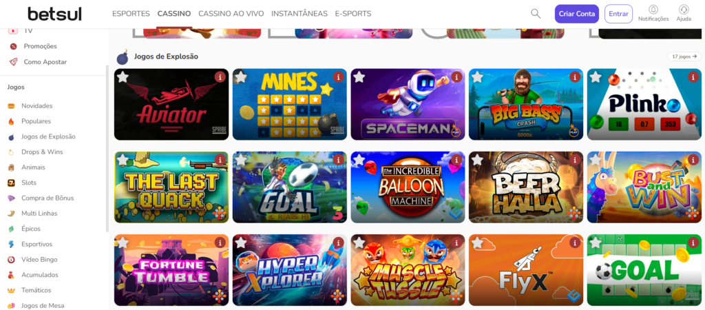 Seção de Jogos Crash - Betsul Casino