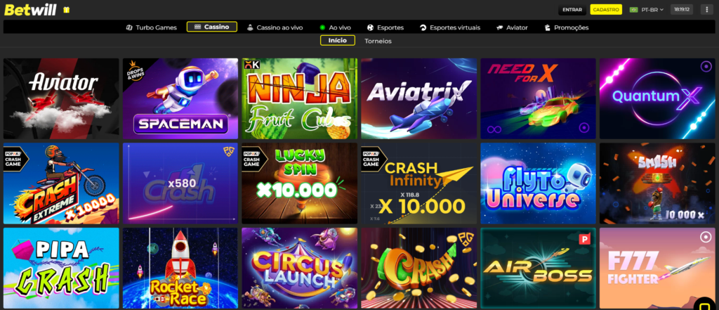 Seção de Jogos Crash - Betwill Casino