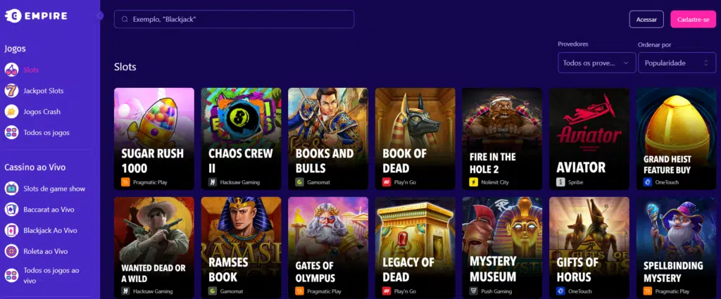 Seção de Jogos de Caça-níqueis - Empire.io Casino