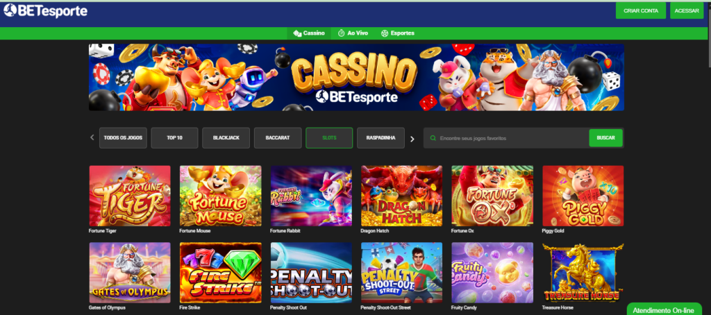 Seção de jogos de caça-níqueis - Betesporte Casino