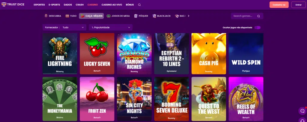 Seção de Jogos de Caça-níqueis - TrustDice Casino