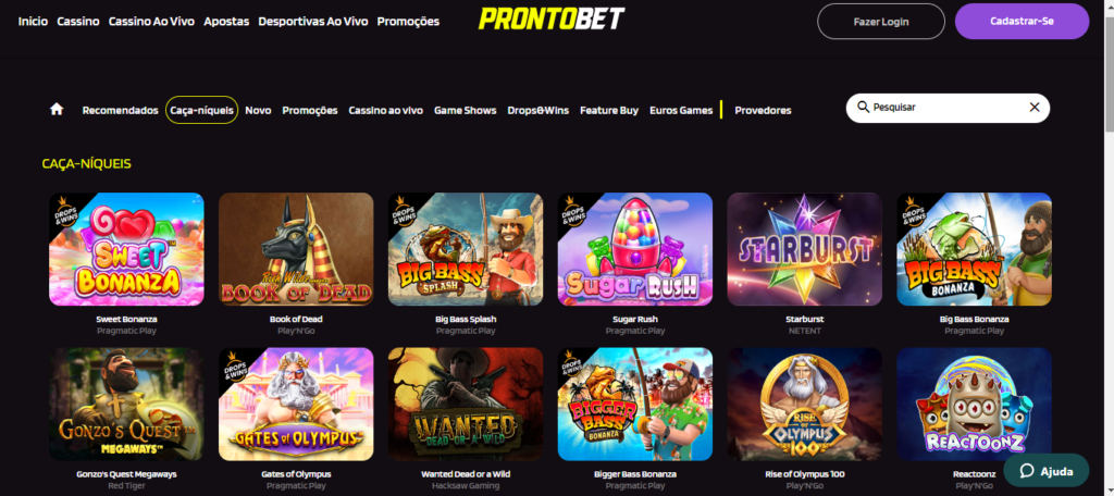 Seção de jogos de caça-níqueis - Prontobet Casino