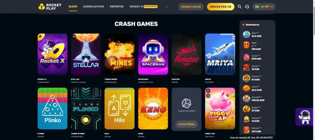 Seção de jogos crash - RocketPlay Casino