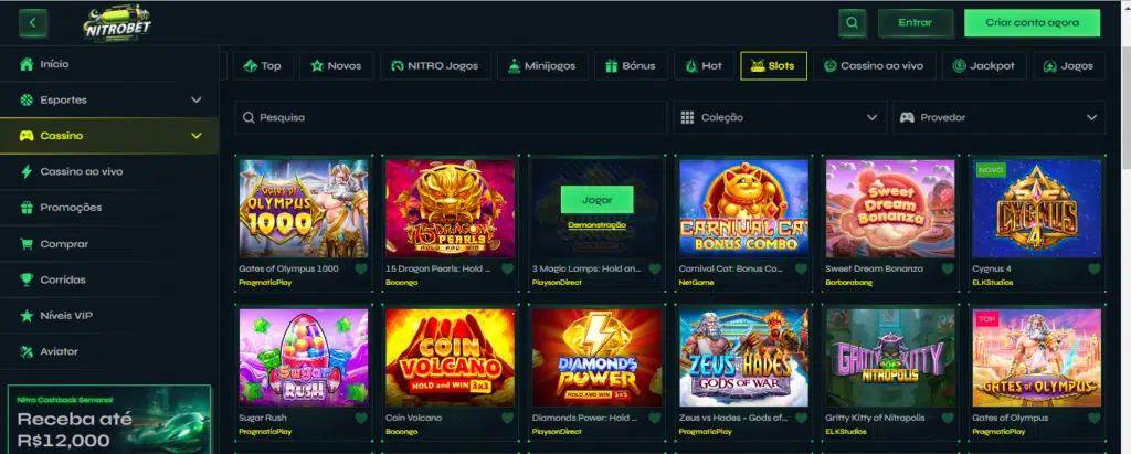 Seção de jogos de caça-níqueis - Nitrobet Casino